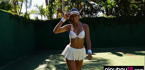  Skinny latina babes Katherinne Sofia sensual striptease on the tennis field